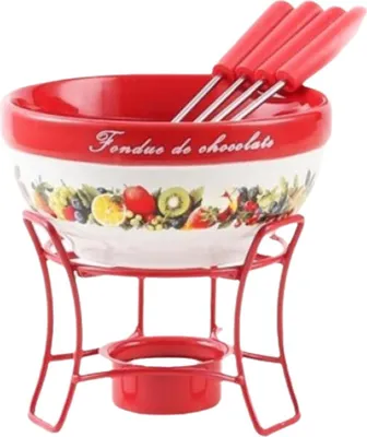 Produktbild von Schokofondue Set Keramik Schoko Foundue Teelichtfondue Fondü Fondant Schokolade Rot