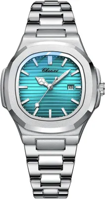 Image de Montres pour femmes, montre-bracelet analogique à quartz avec bracelet en acier inoxydable, montre étanche avec affichage lumineux et mouvement à quartz fiable