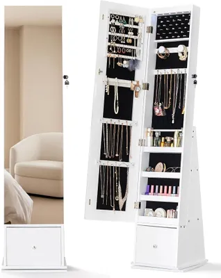Imagen del producto de Espejo giratorio de pie, color blanco, para joyería, de 157 cm de altura