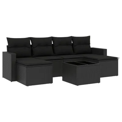 Produktbild von vidaXL 7-tlg. Garten-Sofagarnitur mit Kissen Schwarz Poly Rattan