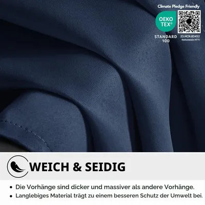 Imagen del producto de Cortina opaca Deconovo con ojales para sala de estar, cortina térmica para aislamiento del frío, 260x140 cm (alto x ancho), azul oscuro, 1 unidad