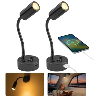 Zdjęcie produktu dla Dwie lampki LED do czytania, 12 V, z portem USB