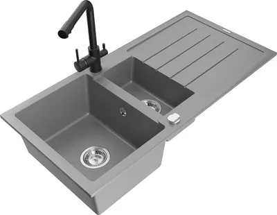 Immagine prodotto di Mexen Andres lavello in granito 1,5 vasca con scolapiatti e rubinetto cucina Duero, grigio - 6515-71-671600-70