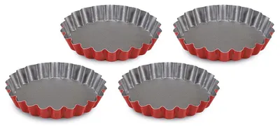 Tartelette-Formen 12 cm, Stahl, antihaftbeschichtet, rot/grau, 4 St.