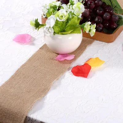 Obrázek produktu pro Příroda Hessian Juta Burlap stuha Rustikální stolní běžec Řemesla Židle Domácí svatební strana 10x500cm