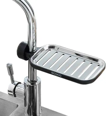Produktbild von Edelstahl-Duschedeck in schwarz, verstellbar in Höhe, mit Shampooschiene, Duschgelhalter, Seifenstation und Sumpfhalter