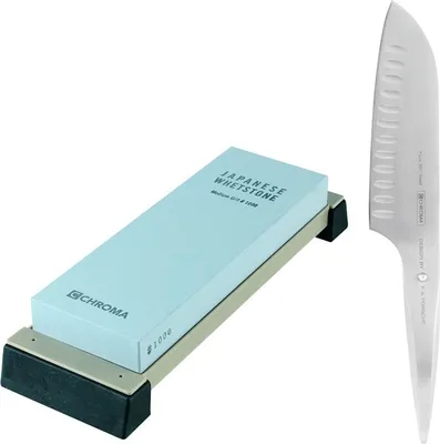 Produktbild von Chroma type 301 Messerset:  Santoku Kullen P-21 + Schleifstein ST-1000