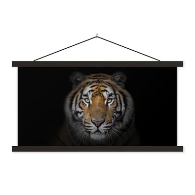Produktbild von MuchoWow® Textilposter Tiger - Wildtiere - Porträt - Schwarz - Tiere 90x45 cm mit schwarzem Rahmen - Klemmleisten