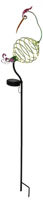 Produktbild von Deko-Solar-Erdspieß "KRANICH" h: 86cm, Lampe für den Außenbereich im Romantik-Style, aus Metall und Kunststoff in grün, 13 x 11 x 86 cm, mit LED Platine – mit Schiebeschalter – Dämmerungssensor