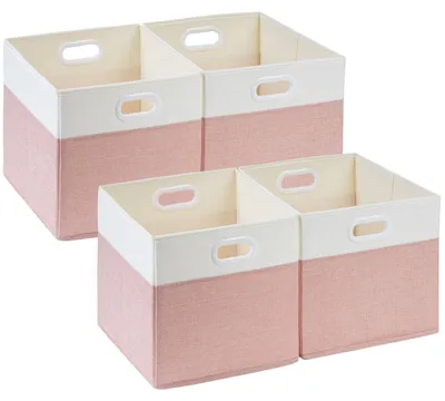 Image de Boîtes de rangement en tissu, 33 x 33 x 33 cm, pliables, pour l'armoire, une étagère ou pour les vêtements, lavables (rose/blanc)