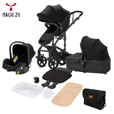 Imagen del producto de Cochecito Magic ZC, cochecito 3 en 1, sistema de viaje 3 en 1. Se pliega con un solo clic. Incluye funda para la lluvia. Apto para bebés de 0 a 3 años. Color: negro