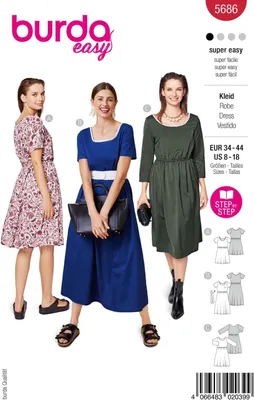 Imagen del producto de Vestido de verano con cintura marcada, manga corta/3/4, tallas 34-44, patrón de corte sencillo para principiantes