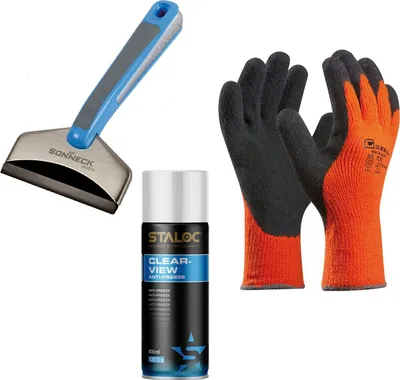 Produktbild von vasalat Scheibenenteiser Enteiserspray Auto 400ml + 2x Eiskratzer + Arbeitshandschuhe Winter Gr.9