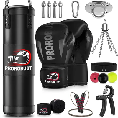 Immagine prodotto di Set completo per boxe per adulti, composto da un sacco da boxe da 120 cm, guantoni e accessori