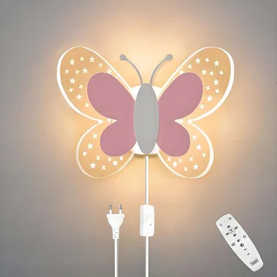 Produktbild von 12W LED Wandlampe, dimmbare Schmetterlings-Wandleuchte, Kinderzimmer-Nachttischlampe mit Kabel