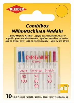 Product packaging for sewing machine needles.