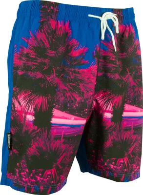 Produktbild von GUGGEN MOUNTAIN Badehose für Herren Schnelltrocknende Badeshorts 1602 mit Kordelzug Beachshorts Boardshorts Schwimmhose Männer mit Palmen Rosa Blau XL