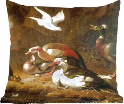 Produktbild von MuchoWow® Zierkissen Sofakissen Wohnzimmer Dekokissen 45x45 cm Enten - Gemälde von Melchior d'Hondecoeter - Schlafpolster - Polster für das Sofa