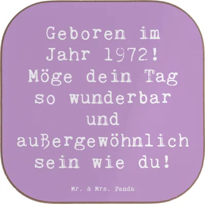 Produktbild von Mr. & Mrs. Panda Holzuntersetzer Spruch 1972 Geburtstag - Lavendeltraum - Geschenk, gläseruntersetzer, Glückwunsch, Untersetzer Gläser, Retro-Charme, Coaster, Alter, für