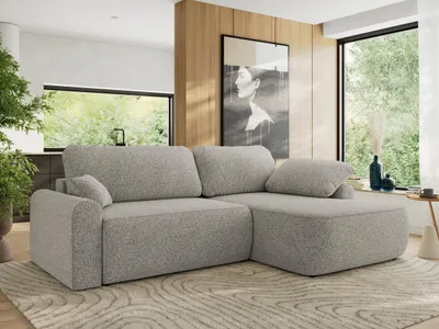 Produktbild von MKS MEBLE Ecksofa CUBO L-form, lose Kissen, Ecksofa 273x187x100 cm mit Schlaffunktion, Bettkasten - Hellgrau Struktur - Rechts Seite