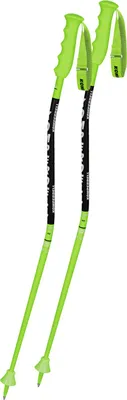 A pair of green ski poles against a white background.
