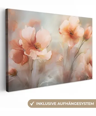 Produktbild von MuchoWow® - Leinwandbilder - Blumen - Pastell - Kunst - Mohnblumen - Aquarell, Wandbild, Wanddeko Bilder Wohnzimmer, 60x40 cm