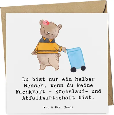 Produktbild von Mr. & Mrs. Panda Klappkarte Fachkraft - Kreislauf- und Abfallwirtschaft Herz - Weiß - Geschenk, Lustig, Spruch, anlasskarte, Grußkarte, Müllwerker, Müllmann, doppelkarte
