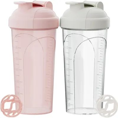 Productafbeelding van Proteïneshaker 700 ml, lekvrij, BPA-vrij, roze+wit, 2 stuks