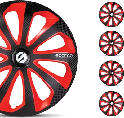 Zdjęcie produktu dla Sparco Radkappen 15 Zoll Sicilia Schwarz Rot Carbon 4tlg