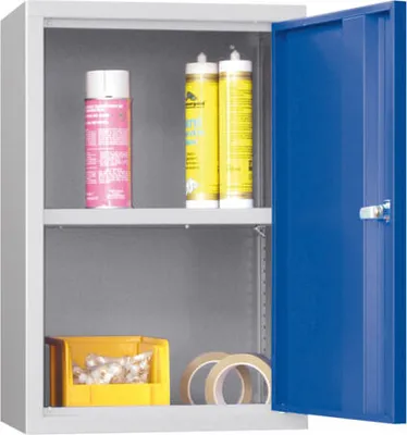 Produktbild von Stahl-Hängeschrank - 1 Vollblechtür - 600x400x300 mm (HxBxT) - lichtblau/reinorange