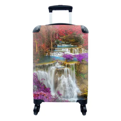 Produktbild von MuchoWow® Koffer Handgepäck Trolley Rollkoffer Kleine Reisekoffer mit 4 Rollen - Wasserfall - Rosa - Bäume - Cabin Size < 55x40x23 cm & 55x40x20 cm - Fotokoffer - Kabinenkoffer - Boardgepäck - Reise-Box - Reisekoffer - Reisegepäck - Koffer mit Bild - Trolley für Kinder