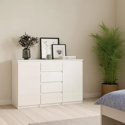 Produktbild von Sideboard mit Türen und Schubladen, weiß glänzend, 120 x 90 x 50 cm