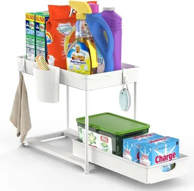 Obrázok produktu pre Biely organizér do spodnej skrinky so 4 háčikmi a zásuvkou