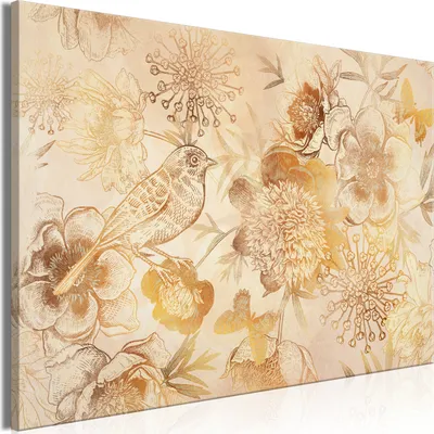 Produktbild von Italienischer Leinwand Leinwandbild - Golden Mosaic of Nature (1 Part) Wide 30x20 cm Blumen b-C-1016-b-a