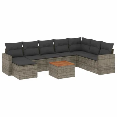 Productafbeelding van 9-delige Loungeset met kussens poly rattan grijs