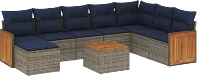 Image de vidaXL Ensemble de 9 canapés de jardin avec coussins, gris, polyrattan
