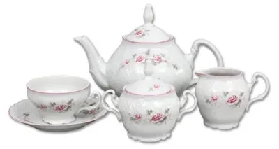 Produktbild von Teeservice, tschechisches Porzellan, Bernadotte, Rose, rosa Linie, 15 d., Thun 1794