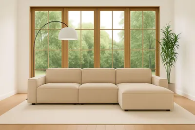 Image de Canapé d'angle en L, Cursal, tissu Salvador, Beige, Droite