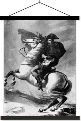 Produktbild von MuchoWow® Textilposter Illustration von Napoleon Bonaparte in schwarz-weiß auf einem Pferd 40x53 cm mit schwarzem Rahmen - Abbildung