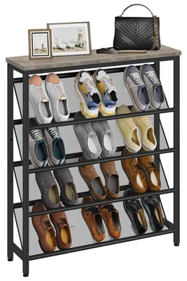Productafbeelding van 5-laags Smal Schoenenrek met Houten Oppervlak - Ideaal voor Kleine Ruimtes