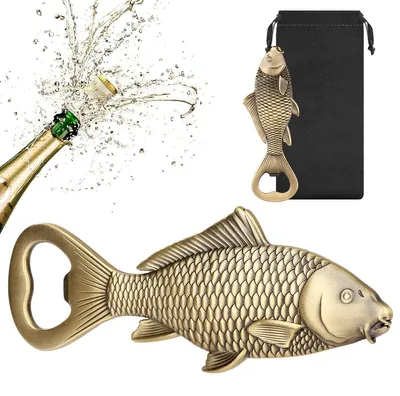 Bierflesopener Karperform aus Zink, bronzefarben, Angelgeschenk