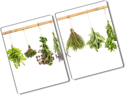 Produktbild von Tulup Glas Herdabdeckplatte - 2x40x52 cm - Glaskeramikkochfeld-Abdeckung Spritzschutz Glasabdeckplatte Kochplattenabdeckung und Schneidebrett - Zweiteilig - Essen & Getränke - Kräuter Schnur - Grün