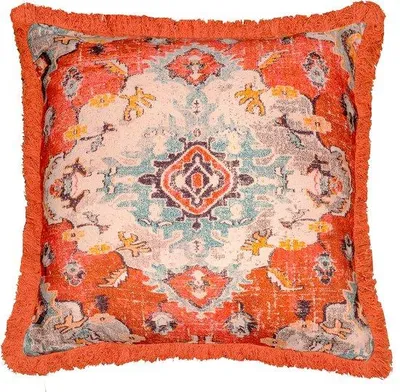 Obrázok produktu pre Poťah na meditačný vankúš Famanu, 65 cm, s frnčekmi – štvorcový, potlačený, v bohémskom štýle, vyrobený z bavlny