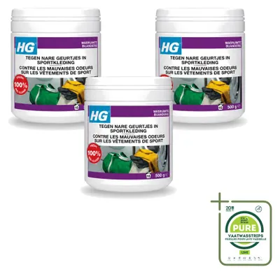 Productafbeelding van 3 x HG Wasverfrisser tegen nare geuren in sportkleding, 500 g - Grote verpakking - 3 stuks