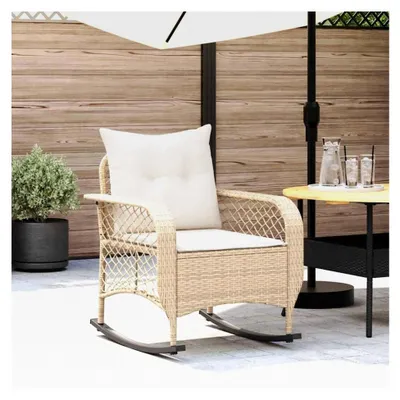 Produktbild von Garten-Schaukelstuhl mit Kissen Beige aus Poly Rattan
