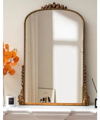 Image de Miroir mural, miroir en arc, 100 x 72 cm, style baroque, antique, doré, décoration pour salon, chambre à coucher, couloir