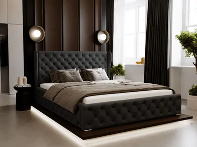 Produktbild von GrainGold Polsterbett Kingston  160x200 cm - Bett 160x200, Polsterbett mit Bettkasten und Lattenrost - Schwarz (Magic Velvet 2219)