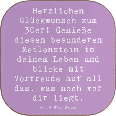 Produktbild von Mr. & Mrs. Panda Tischuntersetzer Spruch 30. Geburtstag - Lavendeltraum - Geschenk, Happy Birthday, Untersetzer für Gläser, bieruntersetzer, Tassenuntersetzer, Liebe