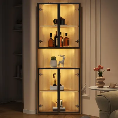 Produktbild von Glasvitrine - 62x32x160 cm Eiche - integrierte LED & Soft-Close - Eckvitrine