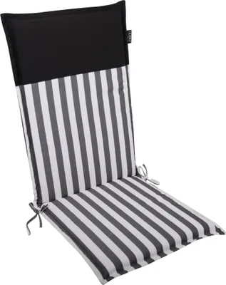 Produktbild von LILENO HOME Gartenstuhl Auflagen als [1er Set - Hochlehner] in Streifen Schwarz - Uni Schwarz - bequeme Liegen als Sitzauflagen für Gartenmöbel - Stuhlkissen für Gartenstühle MALT
